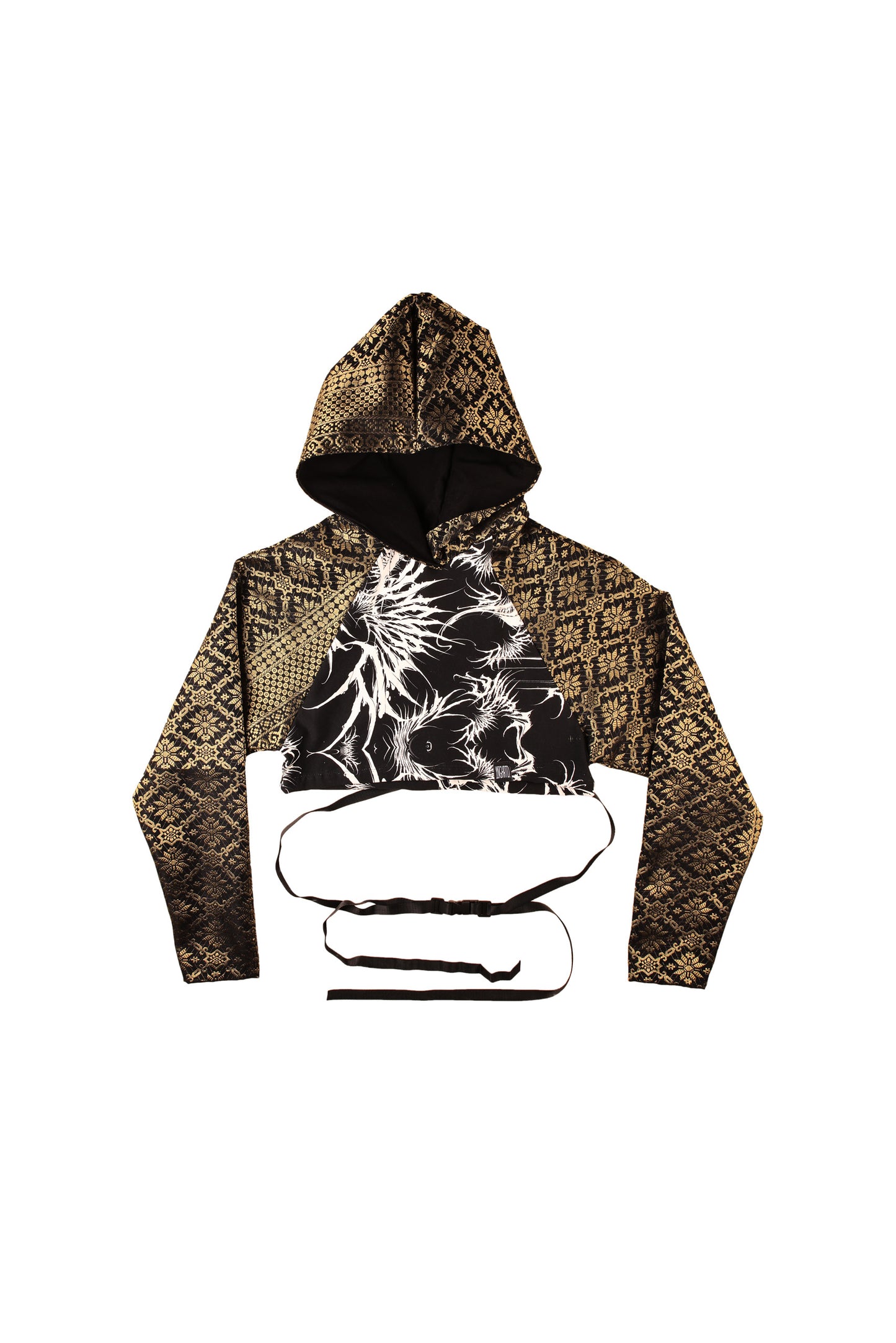 CROP HOODIE GOLDEN PRINTED FABRIC