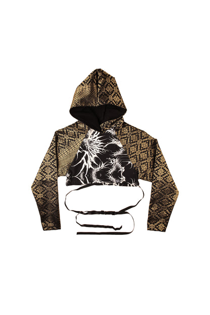 CROP HOODIE GOLDEN PRINTED FABRIC
