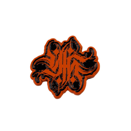 Younghearted Ambigram Pin – Black and Orange
