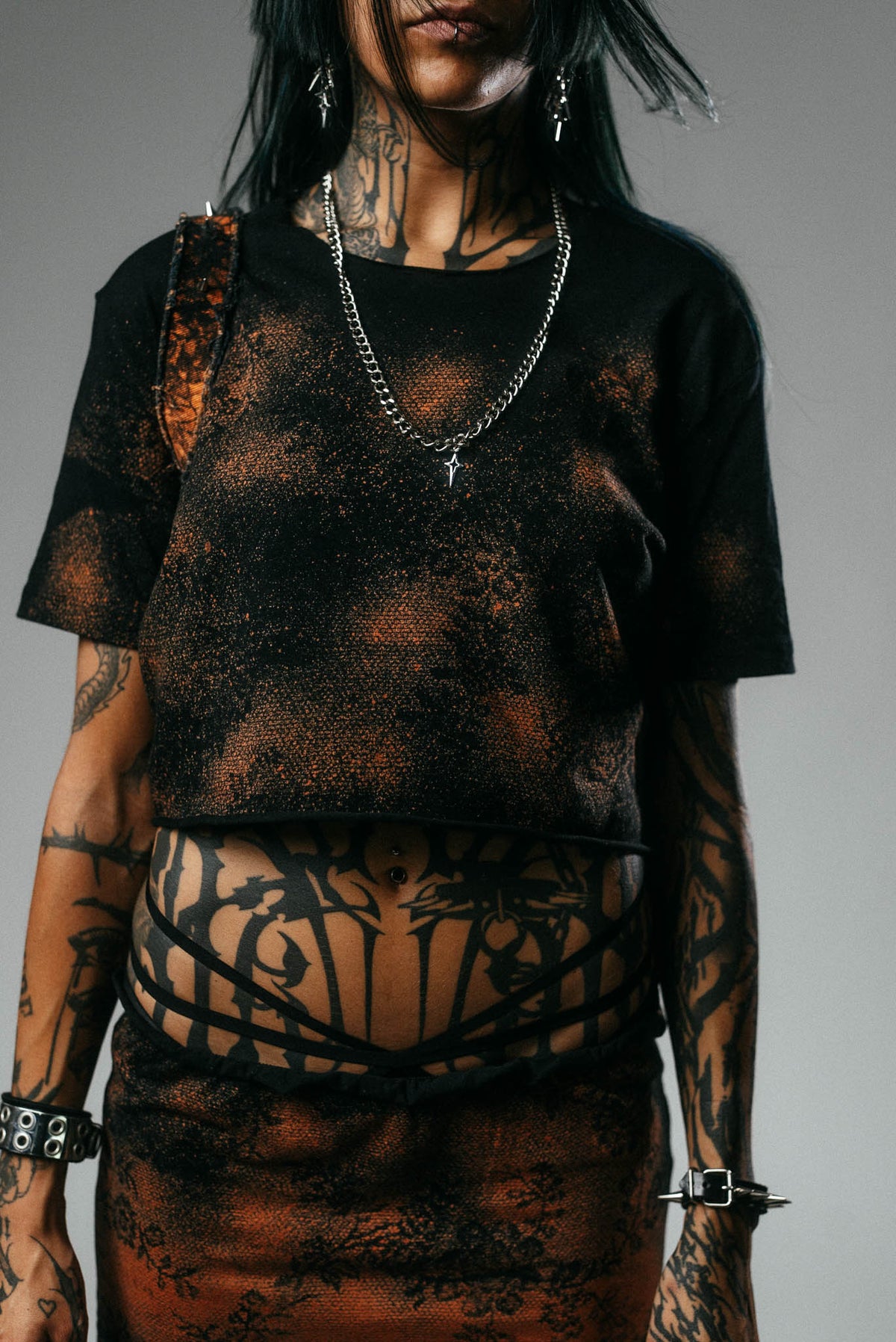 Bleached Lace Print Crop Top & Mini Skirt Set