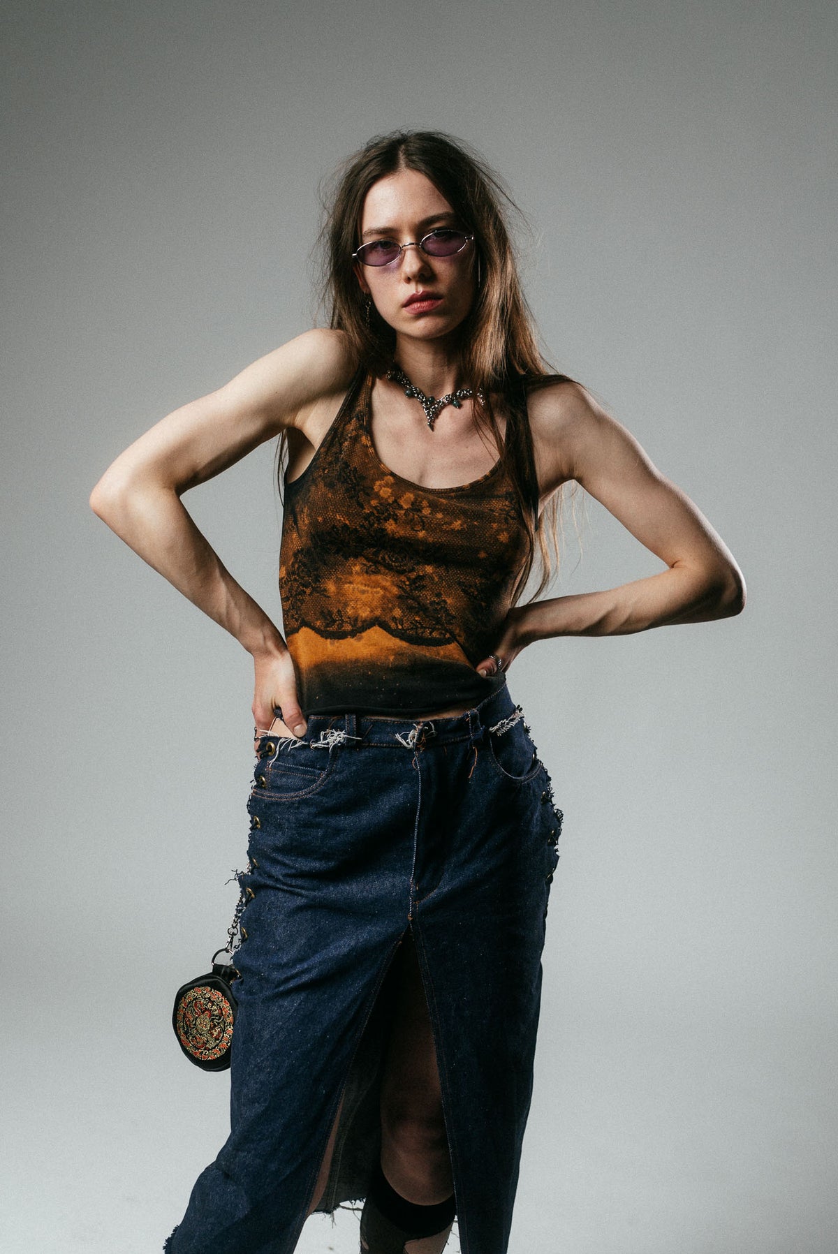 Deconstructed Laced Corset Denim Skirt
