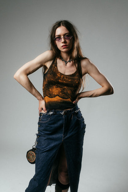 Deconstructed Laced Corset Denim Skirt