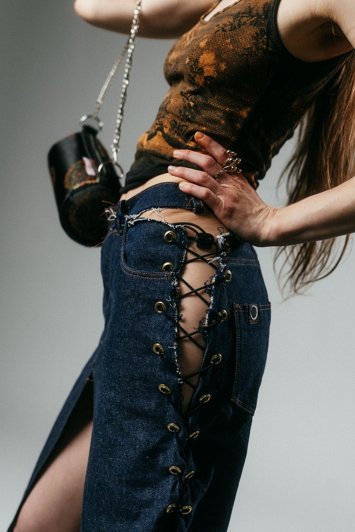Deconstructed Laced Corset Denim Skirt