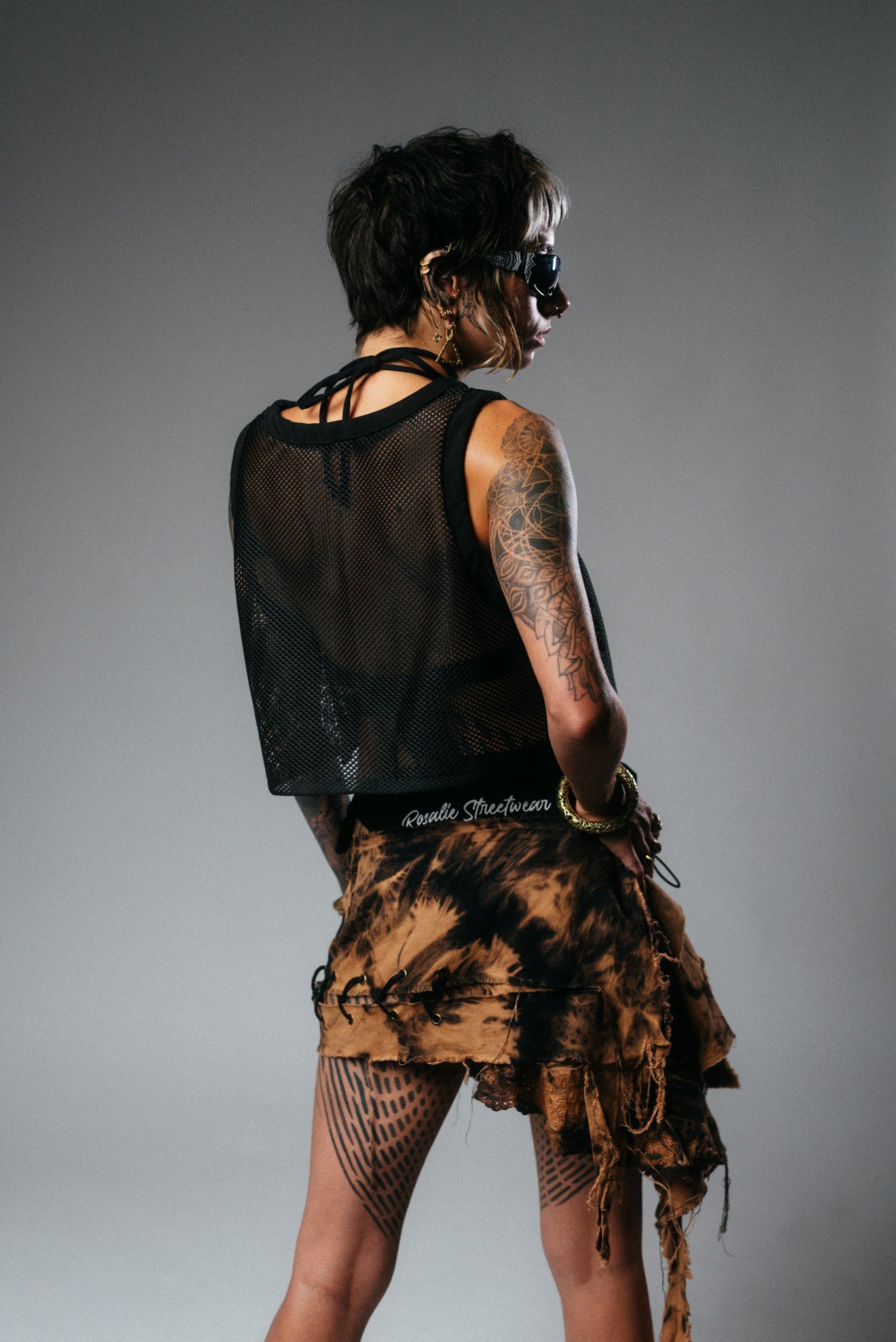 Asymmetric Bleached Denim & Lace Mini Skirt