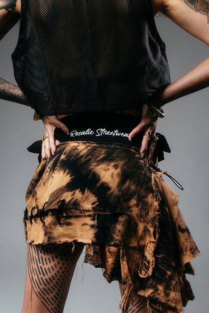 Asymmetric Bleached Denim & Lace Mini Skirt