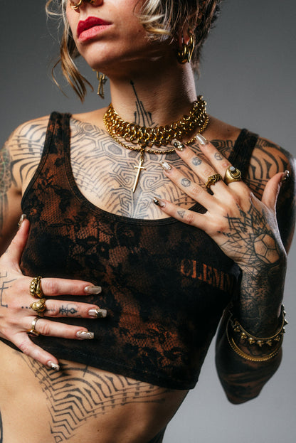 Clemm Lace-Bleached Cropped Tank Top