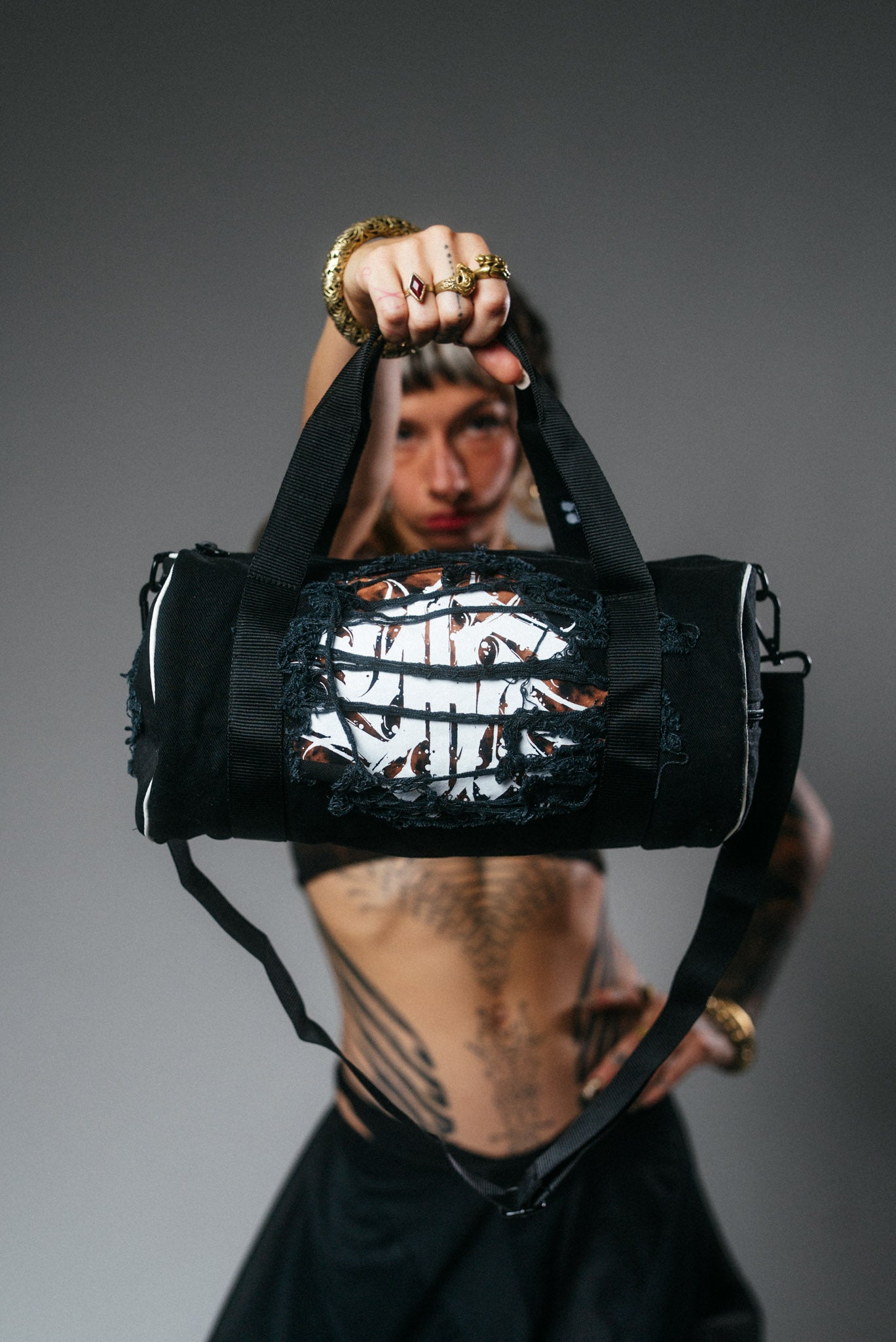 Distressed Denim Mini Duffle Bag YH