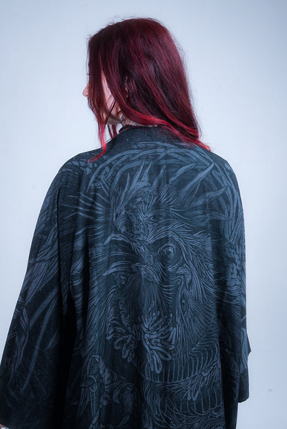 KUSEN BLACK EXTRA LONG KIMONO