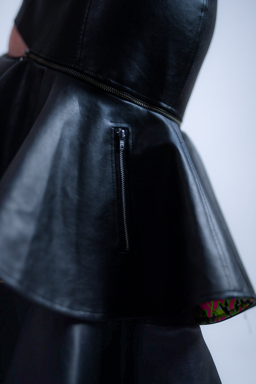 Vegan leather maxi  black skirt with ruffles
