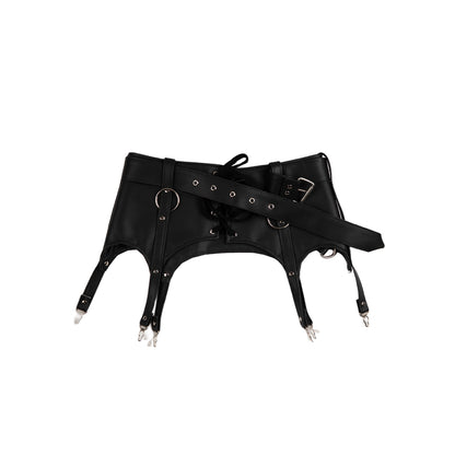 Vegan black leather belt/garter suspenders
