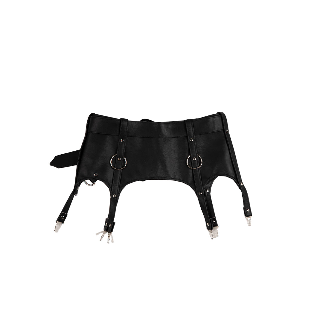 Vegan black leather belt/garter suspenders