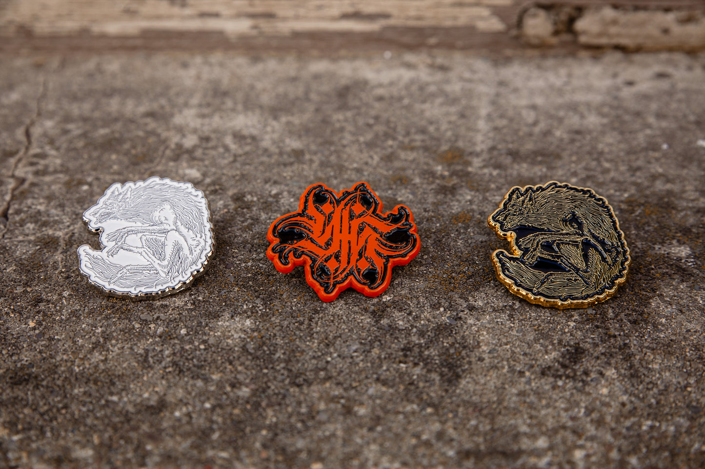 Younghearted Ambigram Pin – Black and Orange