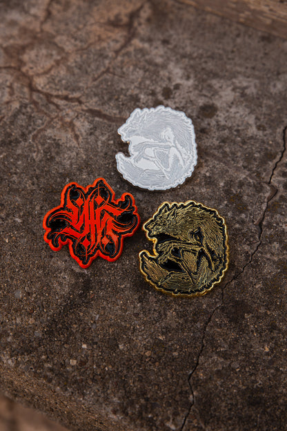 Younghearted Ambigram Pin – Black and Orange